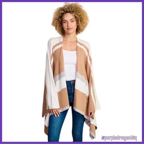 Elegant Tan and White Striped Wrap - Picture 2 of 3